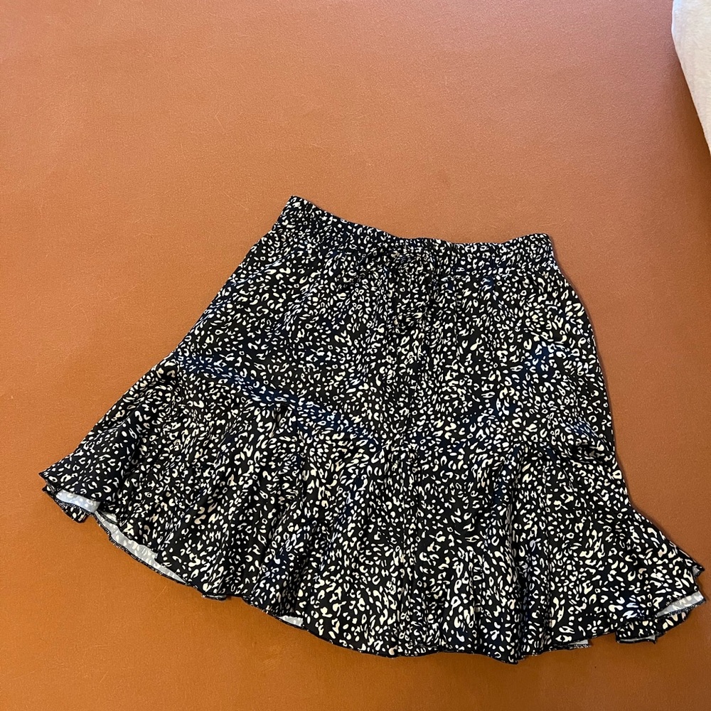 Pinch Black and Cream Skater Mini Skirt with Ruffled Smocked Design